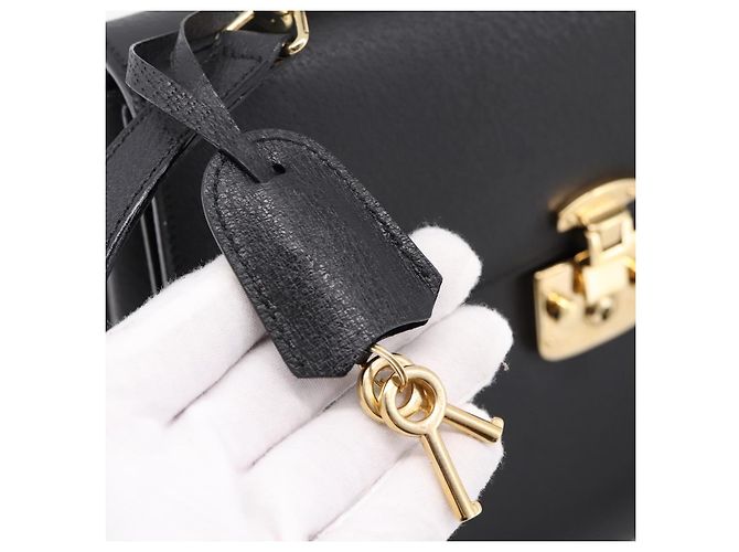 GUCCI Hand Bag Leather 2way Black Gold Tone Auth ep15699V - view 16