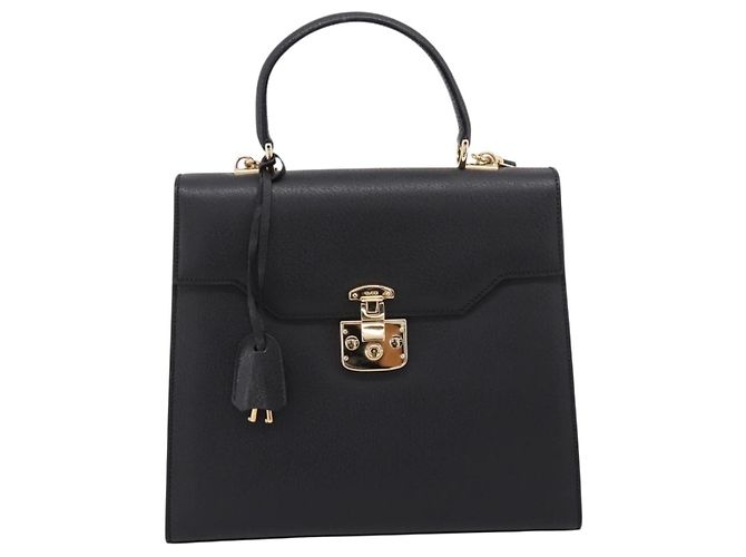 GUCCI Hand Bag Leather 2way Black Gold Tone Auth ep15699V - view 2
