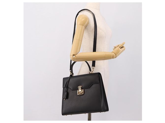 GUCCI Hand Bag Leather 2way Black Gold Tone Auth ep15699V - view 26