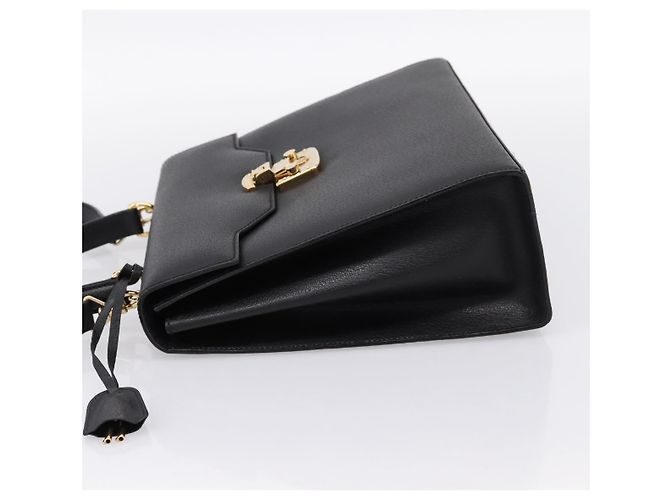 GUCCI Hand Bag Leather 2way Black Gold Tone Auth ep15699V - view 4