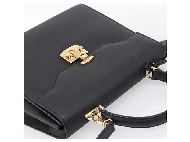 GUCCI Hand Bag Leather 2way Black Gold Tone Auth ep15699V - view 6