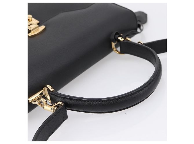 GUCCI Hand Bag Leather 2way Black Gold Tone Auth ep15699V - view 7