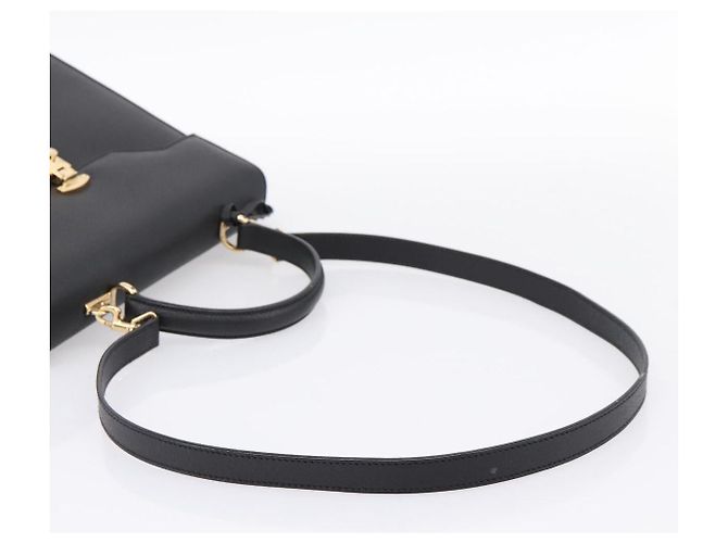 GUCCI Hand Bag Leather 2way Black Gold Tone Auth ep15699V - view 9