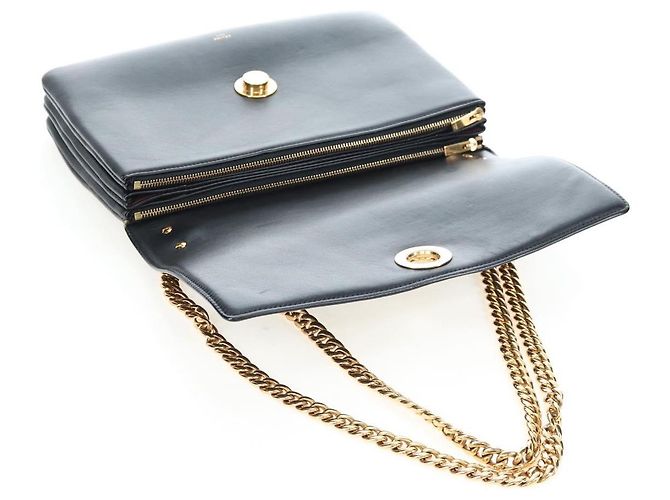 Céline Borsa a tracolla con catena CELINE in pelle nera e oro Auth BA14803V Nero - vista 18