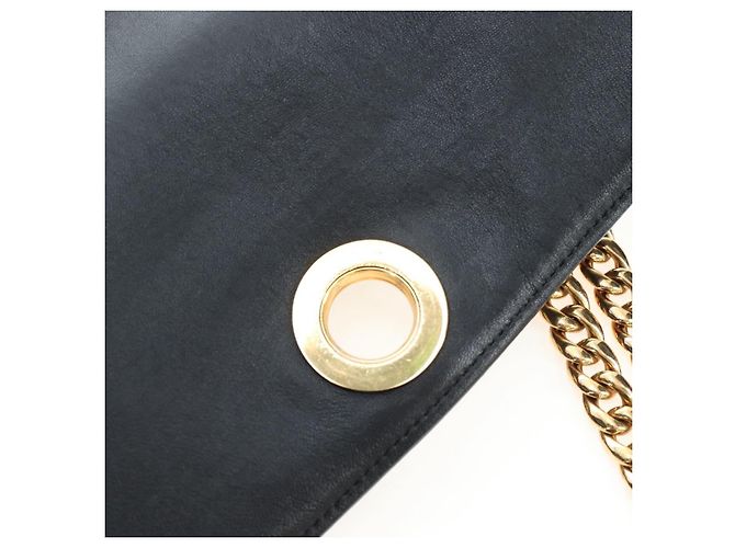 Céline Borsa a tracolla con catena CELINE in pelle nera e oro Auth BA14803V Nero - vista 19