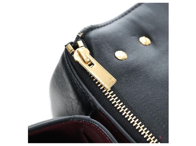 Céline Borsa a tracolla con catena CELINE in pelle nera e oro Auth BA14803V Nero - vista 25