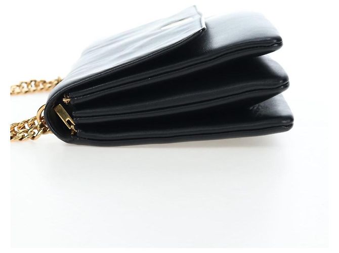 Céline Borsa a tracolla con catena CELINE in pelle nera e oro Auth BA14803V Nero - vista 4
