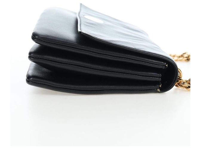 Céline Borsa a tracolla con catena CELINE in pelle nera e oro Auth BA14803V Nero - vista 5