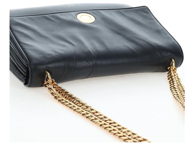 Céline Borsa a tracolla con catena CELINE in pelle nera e oro Auth BA14803V Nero - vista 6