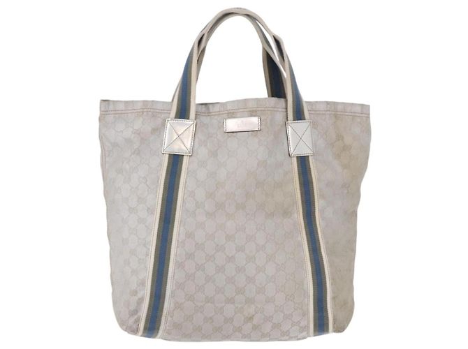 Borsa Tote GUCCI GG Canvas Sherry Line Silver 189669 Auth 196326 Argento - vista 2