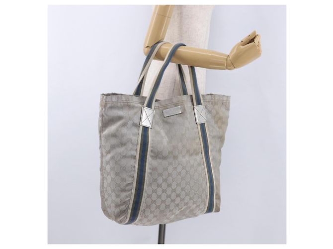 Borsa Tote GUCCI GG Canvas Sherry Line Silver 189669 Auth 196326 Argento - vista 21