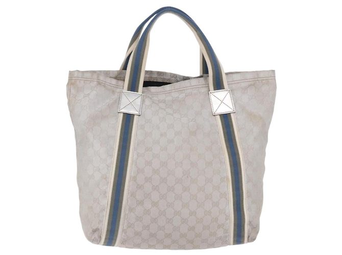 Borsa Tote GUCCI GG Canvas Sherry Line Silver 189669 Auth 196326 Argento - vista 3