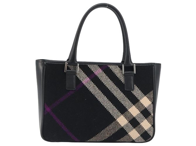 Borsa a mano BURBERRY Nova Check in lana nera argento Auth 198286A Nero - vista 13