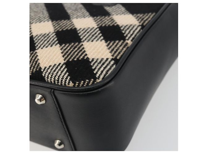 Borsa a mano BURBERRY Nova Check in lana nera argento Auth 198286A Nero - vista 14