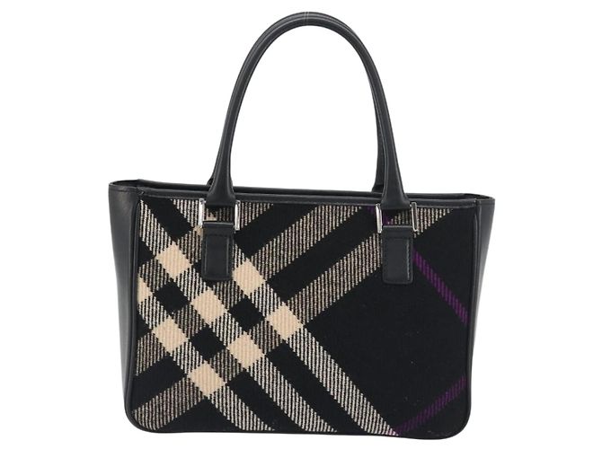 Borsa a mano BURBERRY Nova Check in lana nera argento Auth 198286A Nero - vista 2