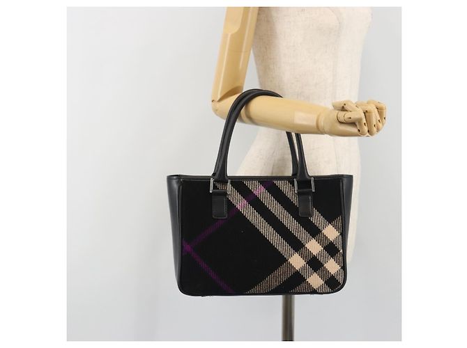 Borsa a mano BURBERRY Nova Check in lana nera argento Auth 198286A Nero - vista 22