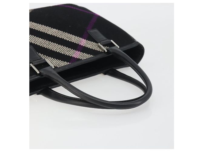 Borsa a mano BURBERRY Nova Check in lana nera argento Auth 198286A Nero - vista 7