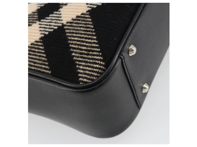 Borsa a mano BURBERRY Nova Check in lana nera argento Auth 198286A Nero - vista 9