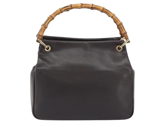 Borsa a mano GUCCI Bamboo in pelle marrone tono oro 000 3444 0575 Auth BA14834 - vista 2