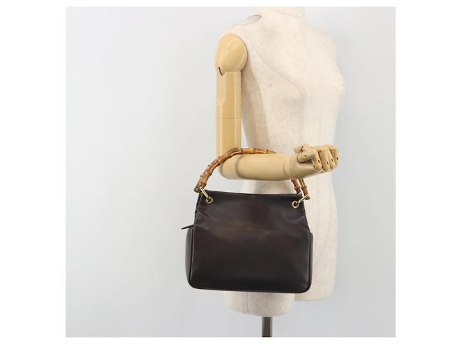 Borsa a mano GUCCI Bamboo in pelle marrone tono oro 000 3444 0575 Auth BA14834 - vista 22