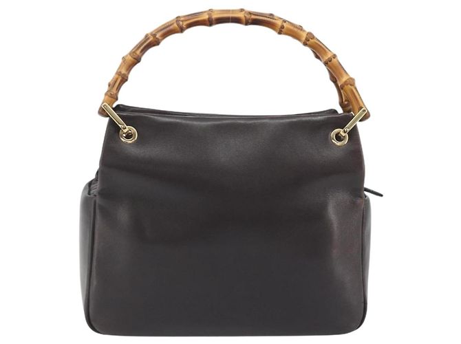 Borsa a mano GUCCI Bamboo in pelle marrone tono oro 000 3444 0575 Auth BA14834 - vista 3