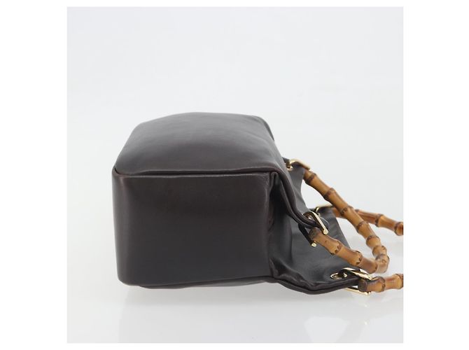 Borsa a mano GUCCI Bamboo in pelle marrone tono oro 000 3444 0575 Auth BA14834 - vista 4