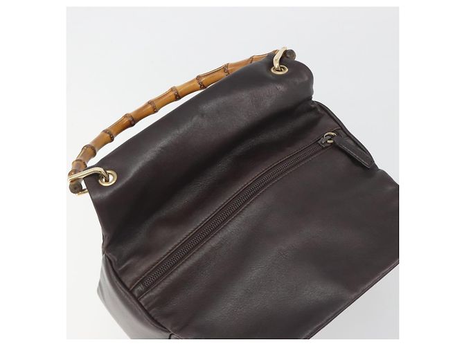 Borsa a mano GUCCI Bamboo in pelle marrone tono oro 000 3444 0575 Auth BA14834 - vista 6
