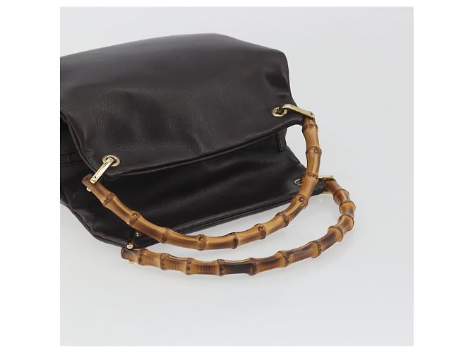 Borsa a mano GUCCI Bamboo in pelle marrone tono oro 000 3444 0575 Auth BA14834 - vista 7