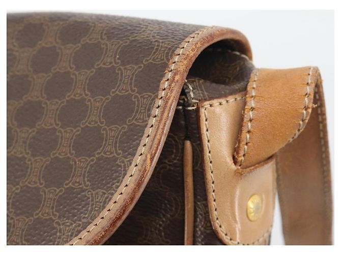 Céline Borsa a tracolla CELINE Macadam Canvas PVC Leather Brown Gold Auth 198697 Marrone D'oro - vista 10