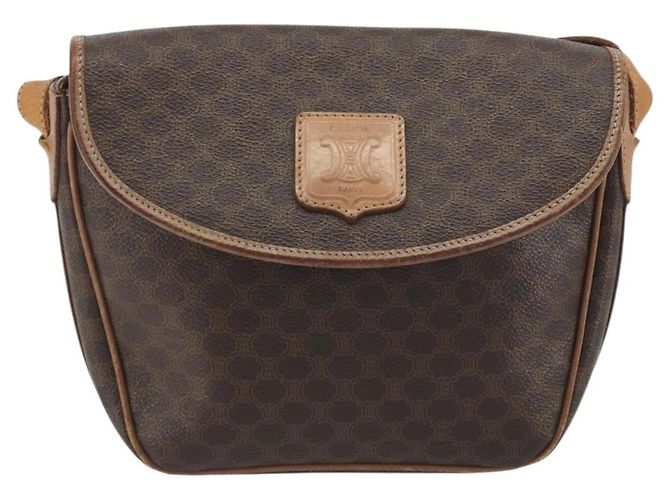 Céline Borsa a tracolla CELINE Macadam Canvas PVC Leather Brown Gold Auth 198697 Marrone D'oro - vista 13