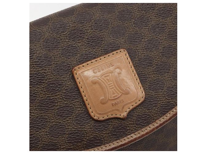 Céline Borsa a tracolla CELINE Macadam Canvas PVC Leather Brown Gold Auth 198697 Marrone D'oro - vista 18