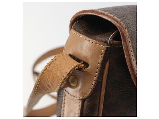Céline Borsa a tracolla CELINE Macadam Canvas PVC Leather Brown Gold Auth 198697 Marrone D'oro - vista 9