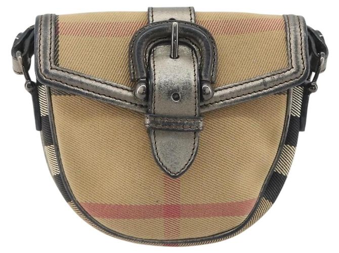 Borsa a tracolla BURBERRY Nova Check Canvas Beige Silver Auth BA14969 Argento - vista 13