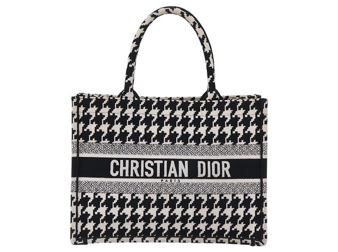 Christian Dior Book Tote Medium Bag Versetztes Muster Canvas Black Auth BA15076M Schwarz Weiß - Ansicht 2