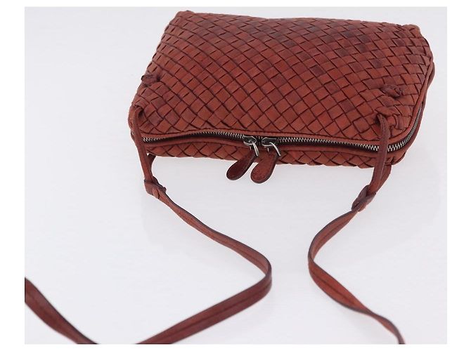 Borsa a tracolla BOTTEGA VENETA INTRECCIATO in pelle rossa e argento Auth 198341 Rosso - vista 6