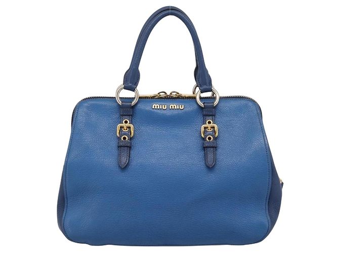 Borsa a mano Miu Miu in pelle 2way blu tono oro Auth 198672A - vista 13