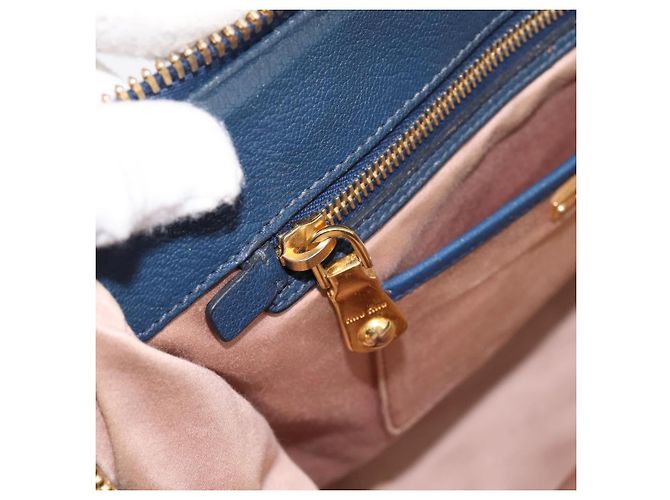 Borsa a mano Miu Miu in pelle 2way blu tono oro Auth 198672A - vista 24