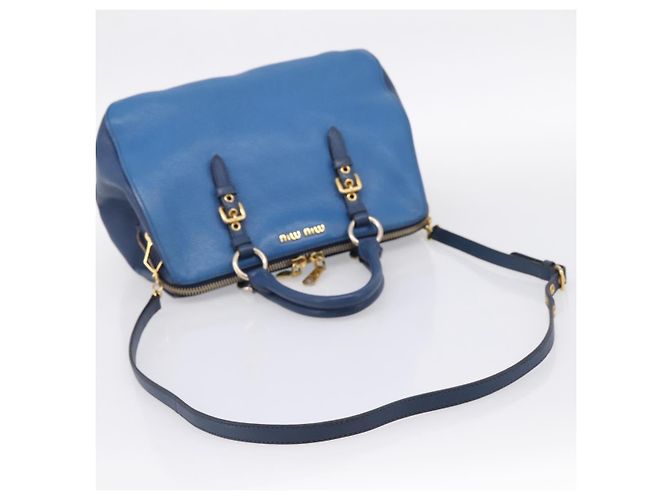 Borsa a mano Miu Miu in pelle 2way blu tono oro Auth 198672A - vista 8