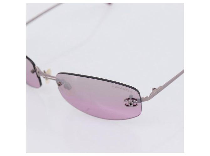 CHANEL CC Randlose Sonnenbrille Metall Lila Silber CC Auth am12336M - Ansicht 7