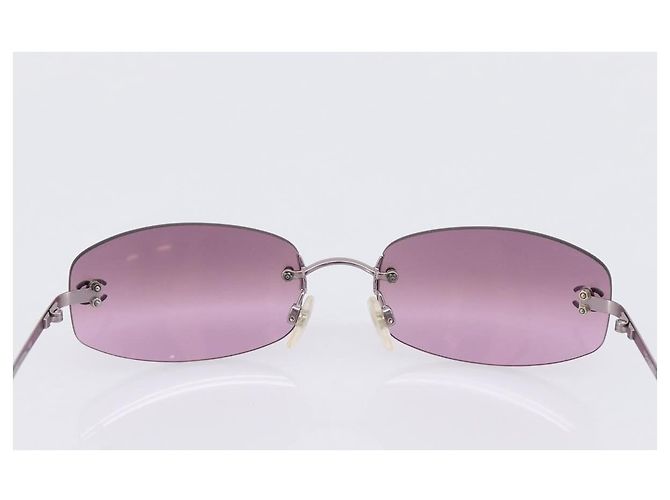 CHANEL CC Randlose Sonnenbrille Metall Lila Silber CC Auth am12336M - Ansicht 8