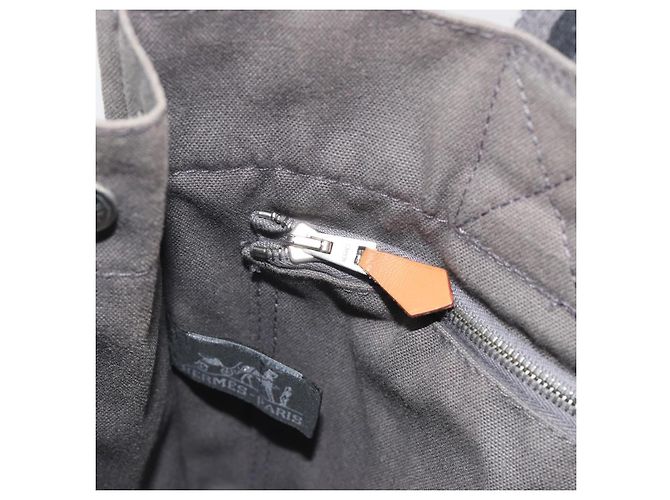 Hermès Borsa HERMES Fourre Tout PM Canvas Grigio Argento Auth 196919A Marrone - vista 18