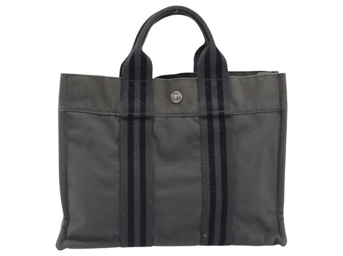Hermès Borsa HERMES Fourre Tout PM Canvas Grigio Argento Auth 196919A Marrone - vista 2