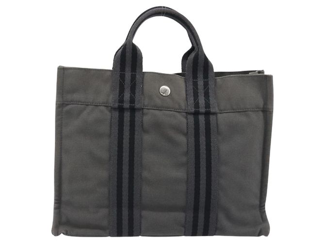 Hermès Borsa HERMES Fourre Tout PM Canvas Grigio Argento Auth 196919A Marrone - vista 3