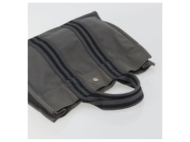 Hermès Borsa HERMES Fourre Tout PM Canvas Grigio Argento Auth 196919A Marrone - vista 6