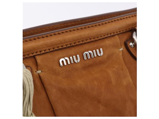 Borsa a mano Miu Miu in pelle marrone argento Auth 198523A - vista 17