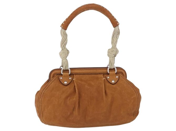 Borsa a mano Miu Miu in pelle marrone argento Auth 198523A - vista 2