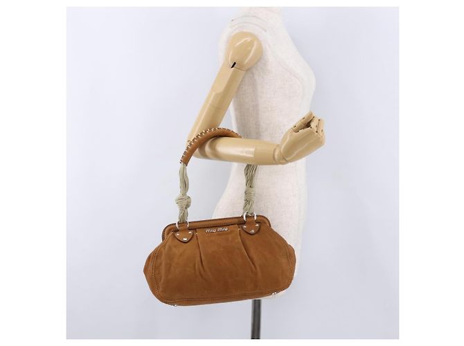 Borsa a mano Miu Miu in pelle marrone argento Auth 198523A - vista 24