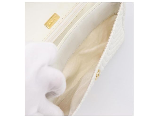 BALLY Borsa a tracolla con catena in pelle bianca tono oro Auth 196398 Bianco - vista 11