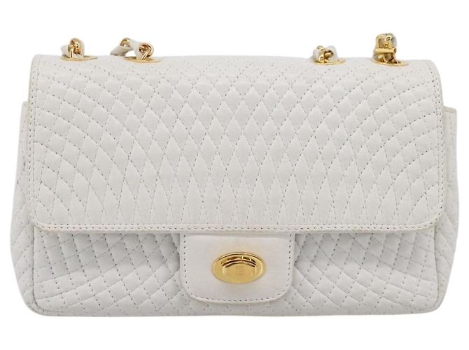 BALLY Borsa a tracolla con catena in pelle bianca tono oro Auth 196398 Bianco - vista 13