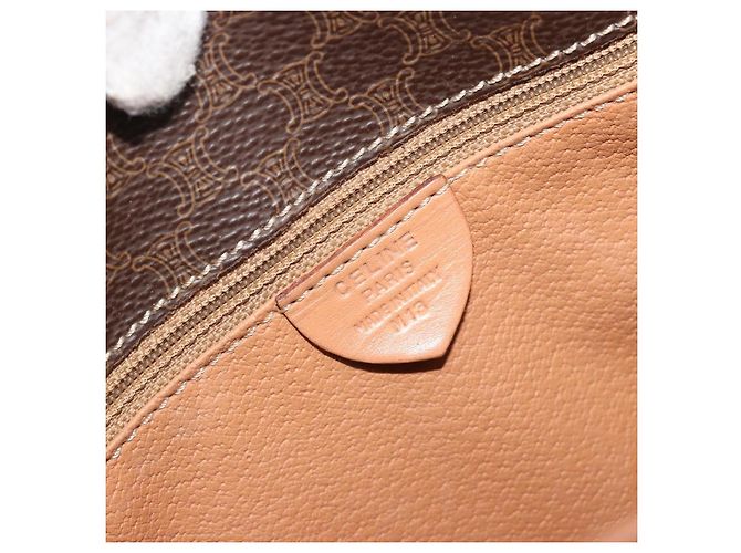 Céline Borsa a tracolla CELINE Macadam Canvas PVC Leather Brown Gold Auth 196617 Marrone D'oro - vista 12